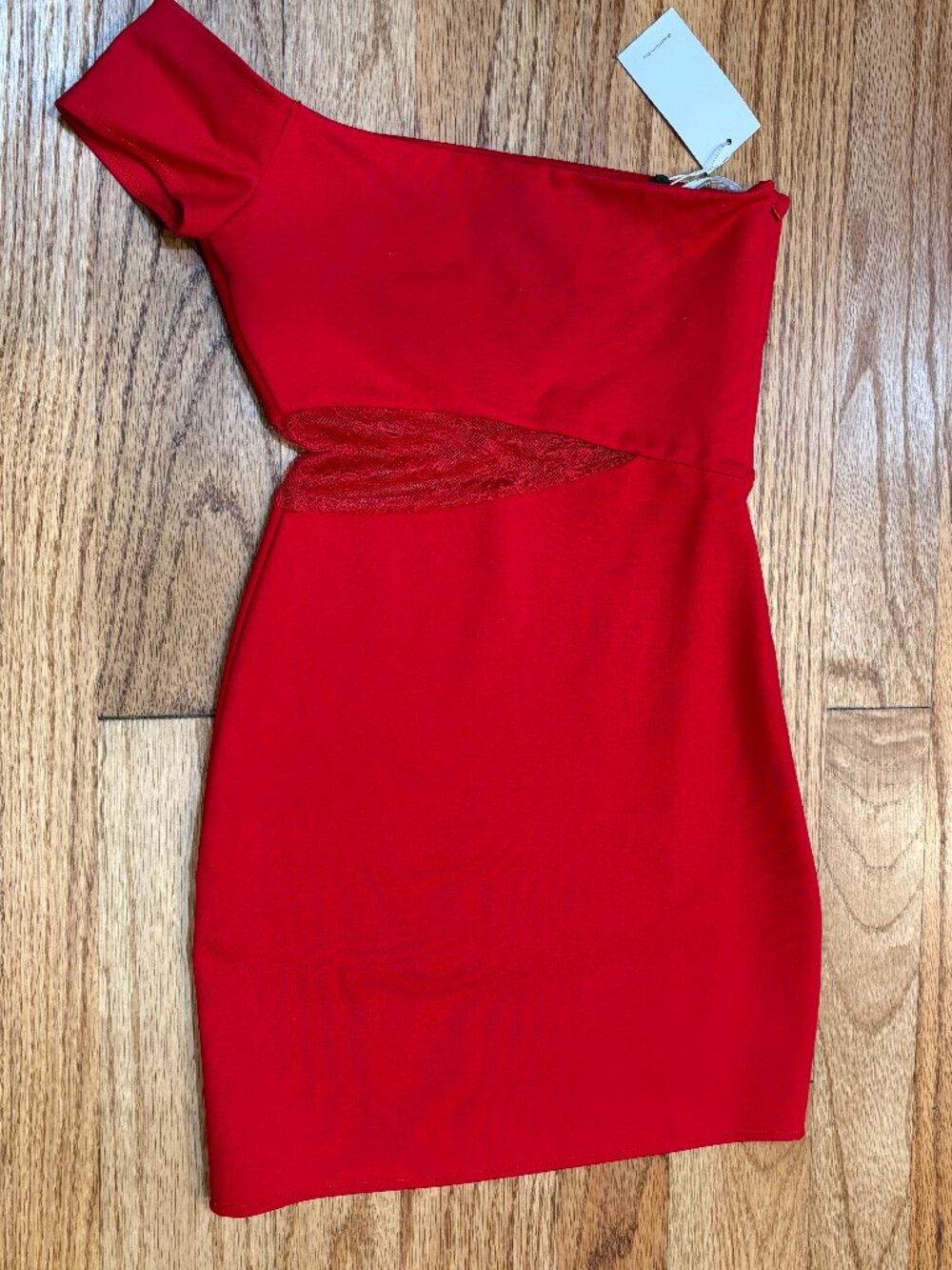 Lovers + Friends Red One-Shoulder Lace Cutout Mini Dress — Size XXS